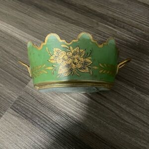 Vintage/Antique Green Bowl with Gold Floral Design